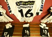 6 August 2018; A detailed view of the jersey of Dylan Connolly of Dundalk in the dressing room prior to the EA Sports Cup semi-final match between Cobh Ramblers and Dundalk at St. Colman's Park in Cobh, Co. Cork. Photo by Ben McShane/Sportsfile