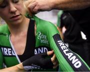 6 August 2018; Orla Walsh of Ireland prior to the Women's 500m Time Trial qualifying heats during day five of the 2018 European Championships at the Sir Chris Hoy Velodrome in Glasgow, Scotland. Photo by David Fitzgerald/Sportsfile