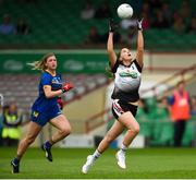 6 August 2018; Laura-Ann Laffey of Sligo in action against Niamh McGettigan of Wicklow during the TG4 All-Ireland Ladies Football Intermediate Championship quarter-final match between Sligo and Wicklow at the Gaelic Grounds in Limerick. Photo by Diarmuid Greene/Sportsfile