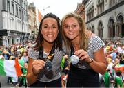 6 August 2018; Ireland's Anna O'Flanagan, left, and Chloe Watkins during their homecoming at Dame Street in Dublin after finishing second in the Women’s Hockey World Cup in London, England. Photo by Ramsey Cardy/Sportsfile