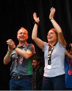 6 August 2018; Ireland captain Katie Mullan and head coach Graham Shaw during their homecoming at Dame Street in Dublin after finishing second in the Women’s Hockey World Cup in London, England. Photo by Ramsey Cardy/Sportsfile