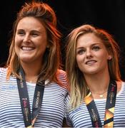 6 August 2018; Ireland's Nikki Evans, left, and Chloe Watkins during their homecoming at Dame Street in Dublin after finishing second in the Women’s Hockey World Cup in London, England. Photo by Ramsey Cardy/Sportsfile