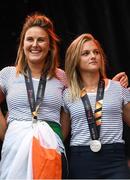 6 August 2018; Ireland's Nikki Evans, left, and Chloe Watkins during their homecoming at Dame Street in Dublin after finishing second in the Women’s Hockey World Cup in London, England. Photo by Ramsey Cardy/Sportsfile