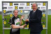 6 August 2018; Stephanie O'Reilly of Sligo is presented with the Player of the Match award by Dominic Leech, President, LGFA Leinster Branch, after the TG4 All-Ireland Ladies Football Intermediate Championship quarter-final match between Sligo and Wicklow at the Gaelic Grounds in Limerick. Photo by Diarmuid Greene/Sportsfile