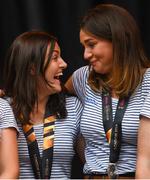 6 August 2018; Ireland's Roisin Upton, left, and Deirdre Duke during their homecoming at Dame Street in Dublin after finishing second in the Women’s Hockey World Cup in London, England. Photo by Ramsey Cardy/Sportsfile