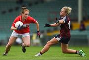 6 August 2018; Ashling Hutchings of Cork in action against Fiona Claffey of Westmeath during the TG4 All-Ireland Ladies Football Senior Championship quarter-final match between Cork and Westmeath at the Gaelic Grounds in Limerick. Photo by Diarmuid Greene/Sportsfile