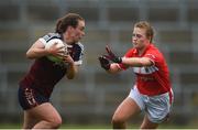 6 August 2018; Lucy McCartan of Westmeath in action against Libby Coppinger of Cork during the TG4 All-Ireland Ladies Football Senior Championship quarter-final match between Cork and Westmeath at the Gaelic Grounds in Limerick. Photo by Diarmuid Greene/Sportsfile