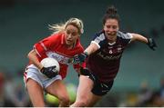6 August 2018; Orla Finn of Cork in action against Maud Annie Foley of Westmeath during the TG4 All-Ireland Ladies Football Senior Championship quarter-final match between Cork and Westmeath at the Gaelic Grounds in Limerick. Photo by Diarmuid Greene/Sportsfile