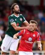 6 August 2018; Danny Seaborne of Derry City and David Cawley of Sligo Rovers during the EA Sports Cup semi-final match between Sligo Rovers and Derry City at the Showgrounds in Sligo. Photo by Stephen McCarthy/Sportsfile