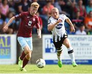 6 August 2018; David Hurley of Cobh Ramblers in action against John Mountney of Dundalk during the EA Sports Cup semi-final match between Cobh Ramblers and Dundalk at St. Colman's Park in Cobh, Co. Cork. Photo by Ben McShane/Sportsfile