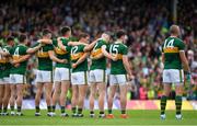 4 August 2018; The Kerry team stand for the national anthem prior to the GAA Football All-Ireland Senior Championship Quarter-Final Group 1 Phase 3 match between Kerry and Kildare at Fitzgerald Stadium in Killarney, Kerry. Photo by Brendan Moran/Sportsfile
