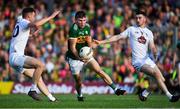 4 August 2018; Kevin McCarthy of Kerry in action against Éamonn Callaghan, left, and Kevin Flynn of Kildare during the GAA Football All-Ireland Senior Championship Quarter-Final Group 1 Phase 3 match between Kerry and Kildare at Fitzgerald Stadium in Killarney, Kerry. Photo by Brendan Moran/Sportsfile