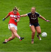 6 August 2018; Saoirse Noonan of Cork scores a goal despite the efforts of Jennifer Rogers of Westmeath during the TG4 All-Ireland Ladies Football Senior Championship quarter-final match between Cork and Westmeath at the Gaelic Grounds in Limerick. Photo by Diarmuid Greene/Sportsfile