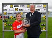 6 August 2018; Libby Coppinger of Cork is presented with the Player of the Match award by Dominic Leech, President, LGFA Leinster Branch, after the TG4 All-Ireland Ladies Football Senior Championship quarter-final match between Cork and Westmeath at the Gaelic Grounds in Limerick. Photo by Diarmuid Greene/Sportsfile