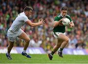 4 August 2018; Stephen O’Brien of Kerry in action against Johnny Byrne of Kildare during the GAA Football All-Ireland Senior Championship Quarter-Final Group 1 Phase 3 match between Kerry and Kildare at Fitzgerald Stadium in Killarney, Kerry. Photo by Brendan Moran/Sportsfile