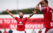 6 August 2018; Raffaele Cretaro of Sligo Rovers appeals to the assistant referee to award a goal during the EA Sports Cup semi-final match between Sligo Rovers and Derry City at the Showgrounds in Sligo. Photo by Stephen McCarthy/Sportsfile