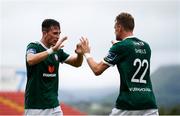 6 August 2018; Aaron McEneff, left, and Dean Shiels of Derry City celebrates their side's victory following the EA Sports Cup semi-final match between Sligo Rovers and Derry City at the Showgrounds in Sligo. Photo by Stephen McCarthy/Sportsfile