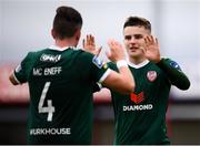 6 August 2018; Ronan Hale, right, and Aaron McEneff of Derry City celebrate their victory following the EA Sports Cup semi-final match between Sligo Rovers and Derry City at the Showgrounds in Sligo. Photo by Stephen McCarthy/Sportsfile