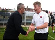 6 August 2018; Cobh Ramblers manager Stephen Henderson, left, and Dundalk manager Stephen Kenny shake hands following the EA Sports Cup semi-final match between Cobh Ramblers and Dundalk at St. Colman's Park in Cobh, Co. Cork. Photo by Ben McShane/Sportsfile
