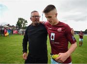 6 August 2018; Cobh Ramblers manager Stephen Henderson with winning goalscorer Chris Hull following the EA Sports Cup semi-final match between Cobh Ramblers and Dundalk at St. Colman's Park in Cobh, Co. Cork. Photo by Ben McShane/Sportsfile