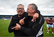 6 August 2018; Cobh Ramblers manager Stephen Henderson, left, celebrates with Cobh Ramblers assistant manager Stuart Ashton following the EA Sports Cup semi-final match between Cobh Ramblers and Dundalk at St. Colman's Park in Cobh, Co. Cork. Photo by Ben McShane/Sportsfile