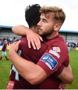 6 August 2018; Denzil Fernandez, left, and Craig Donnelan of Cobh Ramblers celebrate following the EA Sports Cup semi-final match between Cobh Ramblers and Dundalk at St. Colman's Park in Cobh, Co. Cork. Photo by Ben McShane/Sportsfile