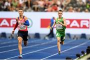 7 August 2018; Chris O'Donnell of Ireland, right, competing in the Men's 400m event during Day 1 of the 2018 European Athletics Championships at The Olympic Stadium in Berlin, Germany. Photo by Sam Barnes/Sportsfile