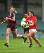 6 August 2018; Orlagh Farmer of Cork in action against Jo-Hanna Maher of Westmeath during the TG4 All-Ireland Ladies Football Senior Championship quarter-final match between Cork and Westmeath at the Gaelic Grounds in Limerick. Photo by Diarmuid Greene/Sportsfile