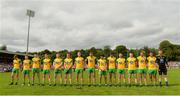 5 August 2018; The Donegal team standing for a minutes silence before the GAA Football All-Ireland Senior Championship Quarter-Final Group 2 Phase 3 match between Tyrone and Donegal at MacCumhaill Park in Ballybofey, Co Donegal. Photo by Oliver McVeigh/Sportsfile