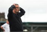 6 August 2018; Cobh Ramblers manager Stephen Henderson reacts to a Dundalk chance in the final moments of the EA Sports Cup semi-final match between Cobh Ramblers and Dundalk at St. Colman's Park in Cobh, Co. Cork. Photo by Ben McShane/Sportsfile
