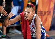 7 August 2018; Matej Tóth of Slovakia celebrates finishing second in the Men's 50km Walk event during Day 1 of the 2018 European Athletics Championships in Berlin, Germany. Photo by Sam Barnes/Sportsfile