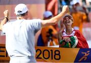 7 August 2018; Inês Henriques of Portugal celebrates with her coach Jorge Miguel after winning the Women's 50km Walk event during Day 1 of the 2018 European Athletics Championships in Berlin, Germany. Photo by Sam Barnes/Sportsfile