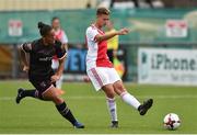 7 August 2018; Kay-lee de Sanders of Ajax in action against Rianna Jarrett of Wexford Youths during the UEFA Women’s Champions League Qualifier match between Ajax and Wexford Youths at Seaview in Belfast, Antrim. Photo by Oliver McVeigh/Sportsfile