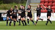7 August 2018; Rianna Jarrett of Wexford Youths, extreme left, turns to celebrate after scoring her side's first goal  during the UEFA Women’s Champions League Qualifier match between Ajax and Wexford Youths at Seaview in Belfast, Antrim. Photo by Oliver McVeigh/Sportsfile