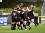 7 August 2018; Rianna Jarrett of Wexford Youths, hidden, celebrates with team mates after scoring her side's first goal during the UEFA Women’s Champions League Qualifier match between Ajax and Wexford Youths at Seaview in Belfast, Antrim. Photo by Oliver McVeigh/Sportsfile