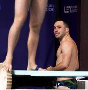 7 August 2018; Oliver Dingley of Ireland reacts as he looks at the scoreboard following his final dive in the Men's 1m Springboard Preliminary final during day six of the 2018 European Championships at the Royal Commonwealth Pool in Edinburgh, Scotland. Photo by David Fitzgerald/Sportsfile