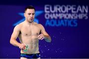 7 August 2018; Oliver Dingley of Ireland prior to his final dive in the Men's 1m Springboard Preliminary final during day six of the 2018 European Championships at the Royal Commonwealth Pool in Edinburgh, Scotland. Photo by David Fitzgerald/Sportsfile