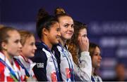 7 August 2018; Lois Toulson of Great Britain looks up at family and supporters after receiving her gold medal for the Women's 10m Synchronised final during day six of the 2018 European Championships at the Royal Commonwealth Pool in Edinburgh, Scotland. Photo by David Fitzgerald/Sportsfile