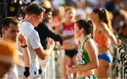 7 August 2018; Phil Healy of Ireland, is interviewed by David Gillick for RTE, after competing in the Women's 100m Semi-Final during Day 1 of the 2018 European Athletics Championships at The Olympic Stadium in Berlin, Germany. Photo by Sam Barnes/Sportsfile