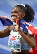 7 August 2018; Dina Asher-Smith of Great Britain celebrates after winning the Women's 100m during Day 1 of the 2018 European Athletics Championships at The Olympic Stadium in Berlin, Germany. Photo by Sam Barnes/Sportsfile