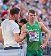 8 August 2018; Marcus Lawler of Ireland, shakes hands with David Gillick, after competing in the Men's 200m Heats during Day 2 of the 2018 European Athletics Championships at The Olympic Stadium in Berlin, Germany. Photo by Sam Barnes/Sportsfile