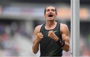 8 August 2018; Ilya Shkurenyov of Authorised Neutral Athletes celebrates a clearance whilst competing in the Men's Decathlon Pole Vault event during Day 2 of the 2018 European Athletics Championships at The Olympic Stadium in Berlin, Germany. Photo by Sam Barnes/Sportsfile