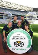 8 August 2018; The GAA Museum All-Stars! Tour guides at the GAA Museum celebrate as they receive the much coveted TripAdvisor Certificate of Excellence ‘Hall of Fame’ award. This impressive accolade is only given to attractions that consistently achieve great traveller reviews and earn a Certificate of Excellence for an incredible 5 years in a row! Pictured are, from left, Aran O'Reilly, Lauren Burke, Cian Nolan, Eoin O'Connor and Ailis Corey at Croke Park in Dublin. Photo by Ray McManus/Sportsfile