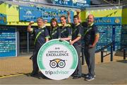 8 August 2018; The GAA Museum All-Stars! Tour guides at the GAA Museum celebrate as they receive the much coveted TripAdvisor Certificate of Excellence ‘Hall of Fame’ award. This impressive accolade is only given to attractions that consistently achieve great traveller reviews and earn a Certificate of Excellence for an incredible 5 years in a row! Pictured are, from left, Aran O'Reilly, Ailis Corey, Lauren Burke, Eoin O'Connor and Cian Nolan at Croke Park in Dublin. Photo by Ray McManus/Sportsfile