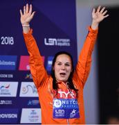 8 August 2018; Celine Van Duijn of Netherlands reacts after winning the Women's 10m Platform Final during day seven of the 2018 European Championships at the Royal Commonwealth Pool in Edinburgh, Scotland. Photo by David Fitzgerald/Sportsfile