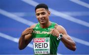 8 August 2018; Leon Reid of Ireland after competing in the Men's 200m Semi-Final during Day 2 of the 2018 European Athletics Championships at The Olympic Stadium in Berlin, Germany. Photo by Sam Barnes/Sportsfile