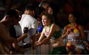 8 August 2018; Emma Mitchell of Ireland is interviewed by David Gillick for RTE after competing in the Women's 10,000m final during Day 2 of the 2018 European Athletics Championships at The Olympic Stadium in Berlin, Germany. Photo by Sam Barnes/Sportsfile