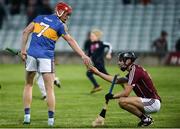 8 August 2018; Dillon Quirke of Tipperary exchanges a handshake with Seán Loftus of Galway after the Bord Gais Energy GAA Hurling All-Ireland U21 Championship Semi-Final match between Galway and Tipperary at the Gaelic Grounds in Limerick. Photo by Diarmuid Greene/Sportsfile