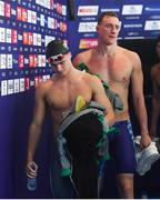 9 August 2018; Conor Ferguson, left, and Shane Ryan of Ireland after being disqualified from the Men's Medley 4x100 Relay preliminary heat during day eight of the 2018 European Championships at Tollcross International Swimming Centre in Glasgow, Scotland. Photo by David Fitzgerald/Sportsfile
