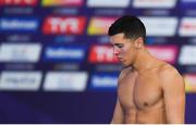 9 August 2018; Darragh Greene of Ireland after being disqualified from the Men's Medley 4x100 Relay preliminary heat during day eight of the 2018 European Championships at Tollcross International Swimming Centre in Glasgow, Scotland. Photo by David Fitzgerald/Sportsfile